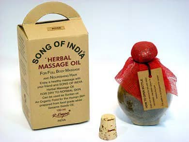 100 ml. Herbal Massage Oil in Handmade Bottles in Khaki Pack