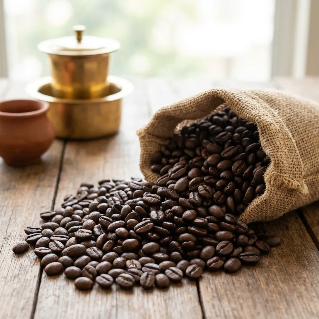 Foto di chicchi di caffè indiano