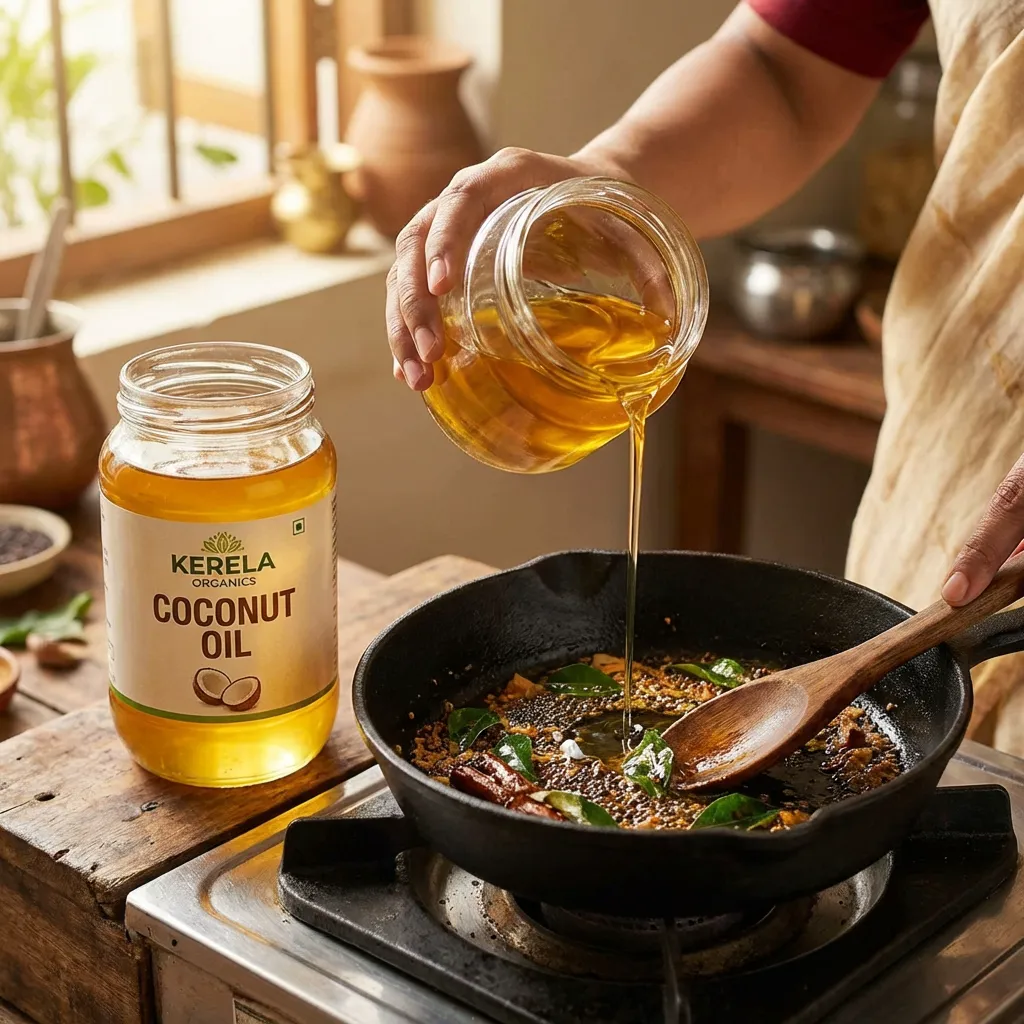 Fotografie indického kokosového oleje ve vaření